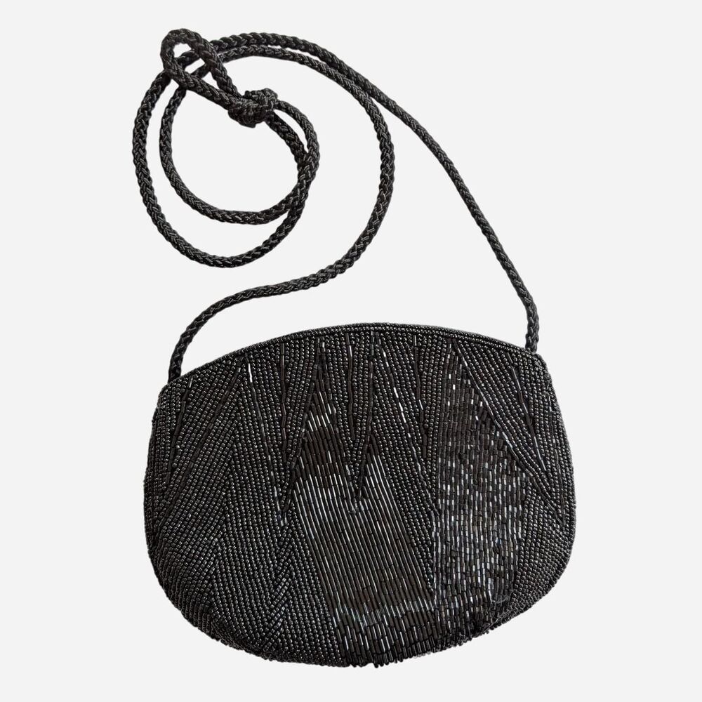 Y&S Vintage Black Beaded Evening Bag - Shoulder Strap